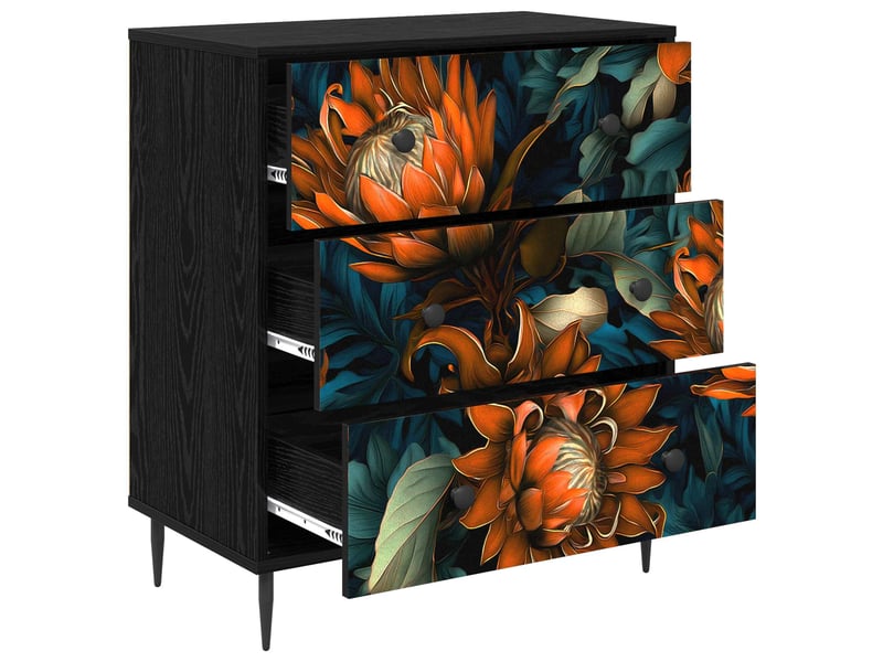  Commode chambre, meuble de rangement lochem impression orange 66 x 36,5 x 76 cm chêne noir  - Conforama C
