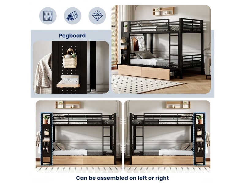  Lit jeune, 90x200 cm, éclairage led, rangement intégré, en métal, noir, poids 72 kg cao-W6575S00003-conf-NEW - Conforama R
