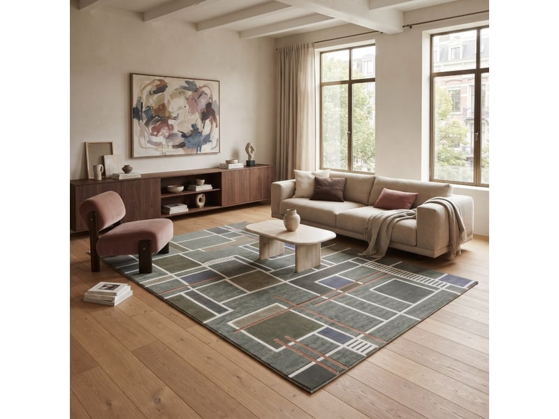  Tapis relief graphique moderne vert 160x230  - Conforama A