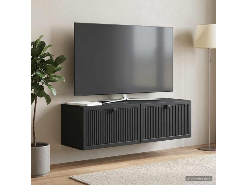  Meuble tv - banc tv - meuble de rangement mural noir 98 x 31 x 30 cm bois d'ingénierie  - Conforama D