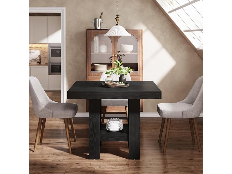  Table à manger pour 2 personnes, 80 x 80 x 75 cm, carré table de salle à manger industrielle pour salle à manger, cuisine, salon, noir  - Conforama D