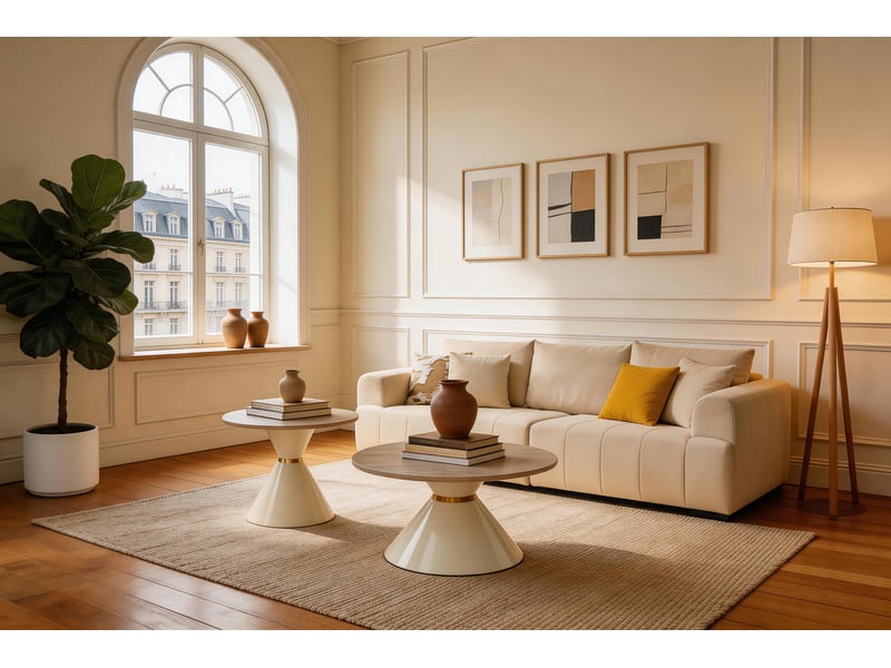  Tables basses imbriquées lot de 2 avec plateau effet pierre et pieds coniques  - Conforama W