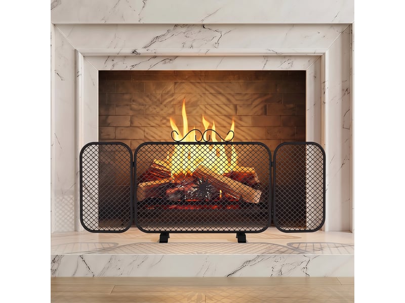  Pare-étincelles pliable en trois parties pour cheminée, 90 x 16 x 40 cm, noir  - Conforama C