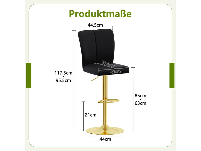 Lot de 2 tabourets de bar réglables,63x85 cm,pivotants,similicuir et métal doré,noir - Conforama C
