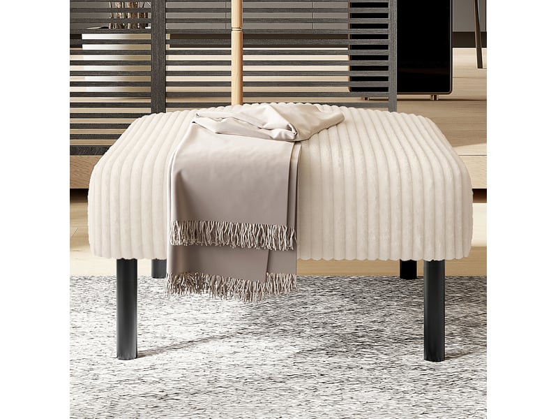  Pouf repose-pieds en velours côtelé beige 56 x 51 x 39 cm evryae  - Conforama D