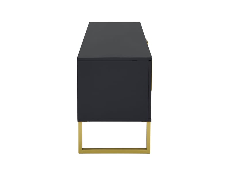  Meuble tv brillant élégant avec portes texturées, poignées et pieds dorés, rangement fonctionnel  - Conforama D