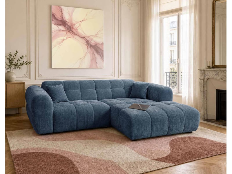  Mini ray - canapé d'angle droit 4 places en tissu texturé - best mobilier - bleu MINI RAY - Conforama B