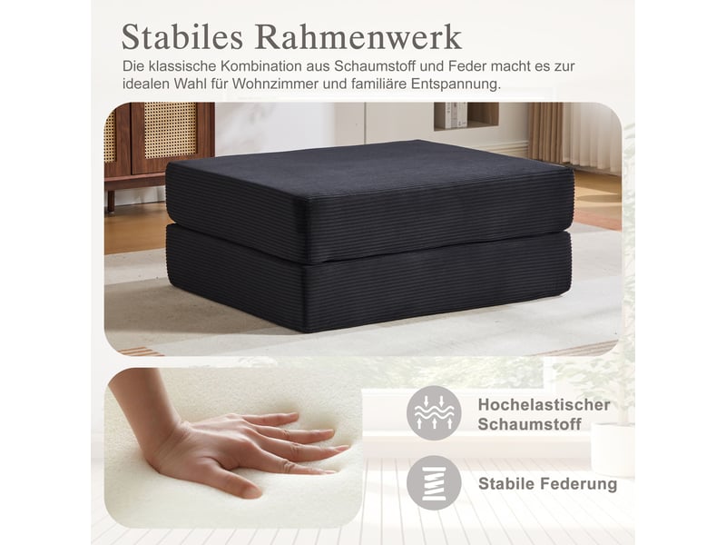  Pouf convertible en velours côtelé noir 109 x 95 x 43 cm W2845P435661 - Conforama E