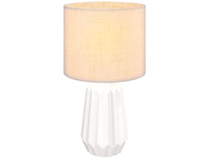 Lampe de table style rétro avec pied en céramique et abat-jour en lin pour chambre, 40 w, blanc et beige