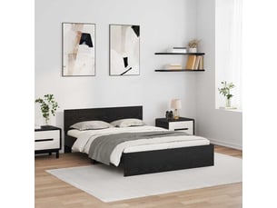 Lit adulte, lit double, cadre de lit chêne noir 150x200cm bois d'ingénierie cf6088