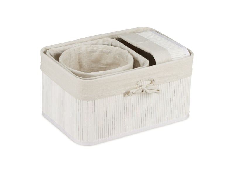  Lot de 4 paniers de rangement décoratifs 17 x 33 x 23 cm pour cosmétiques jouets en bambou crème 13_0011695  - Conforama A