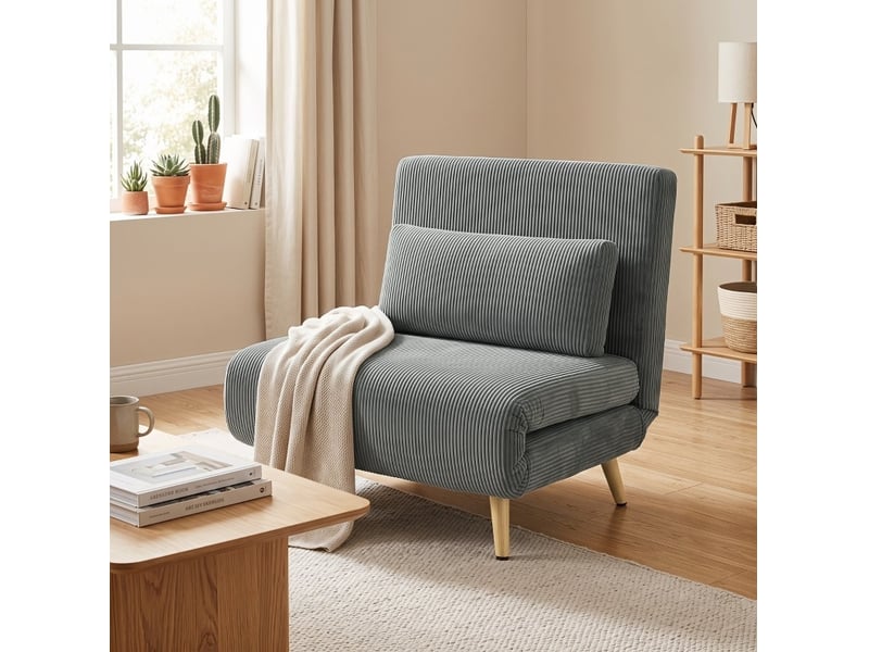  Fauteuil-lit tcqpz 3-en-1 convertible 90 x 190 cm dossier 6 positions velours côtelé gris foncé  - Conforama B