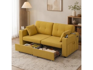 Canapé droit fixe STILVORA  2 places Tissu jaune avec coffre de rangement