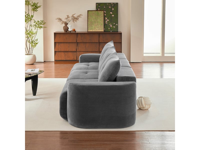  Canapé modulable 3 places 2+1 en velours côtelé gris anthracite, 279 x 100 x 84 cm Fay Lum - Conforama E