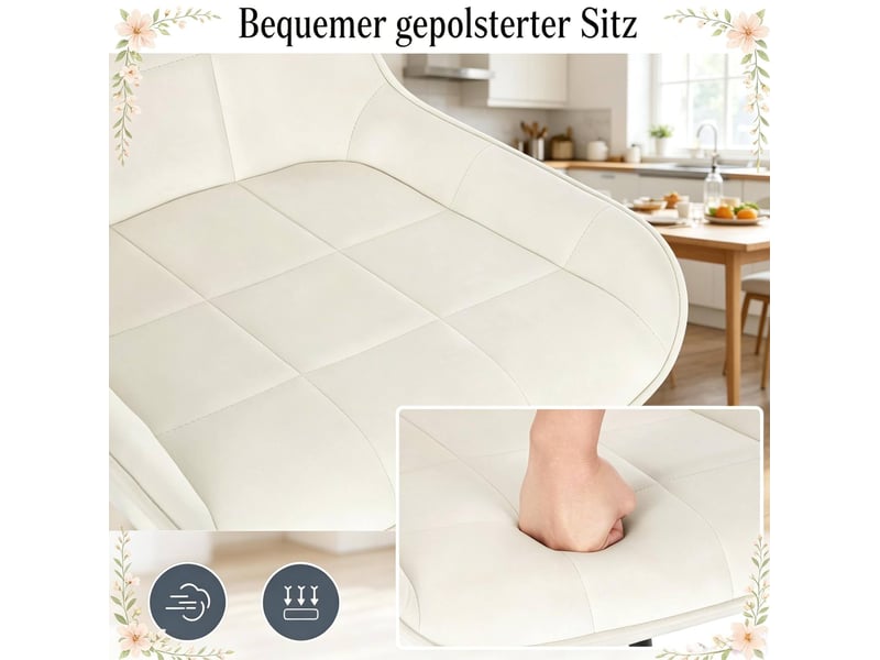  Lot de 4 chaises de salle à manger 43x52,5x81,5 cm blanc et noir, velours, pieds métal réglables  - Conforama E