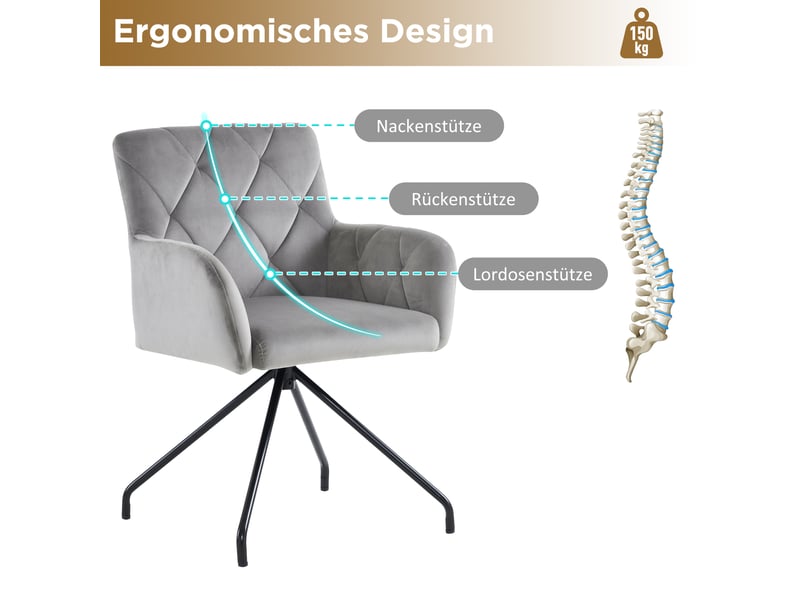 Lot de 2 chaises de salle à manger,avec accoudoirs,velours,gris clair  - Conforama E