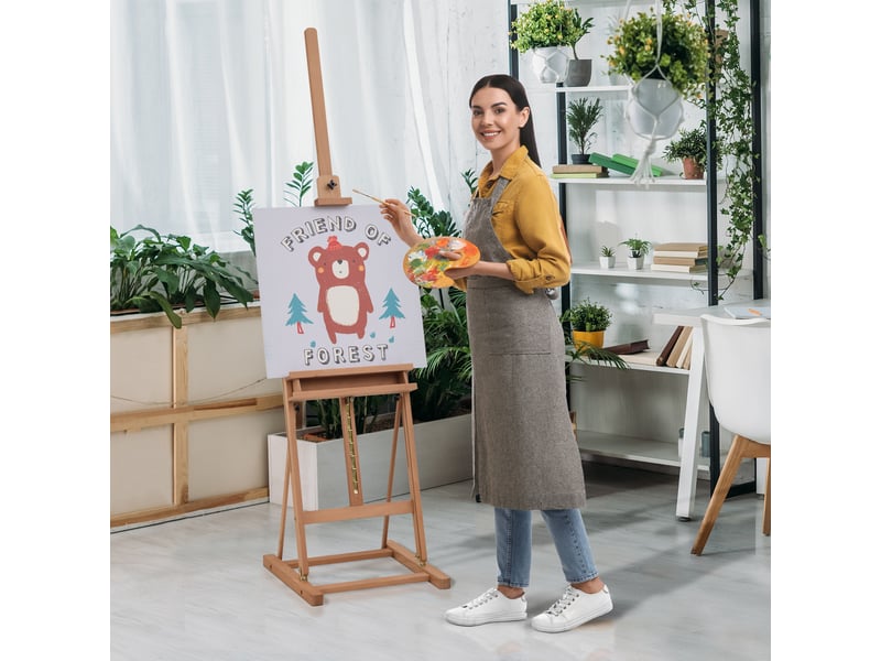 Chevalet en bois hauteur réglable 171-230cm bois naturel chevalet peinture avec rangement inclinaison réglable 80° max.  - Conforama D