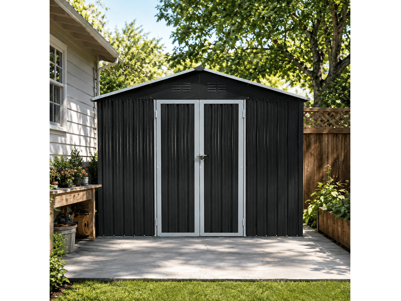  Abri de jardin en métal noir 258,8x313,4x191,5 cm avec cadre de sol  - Conforama W
