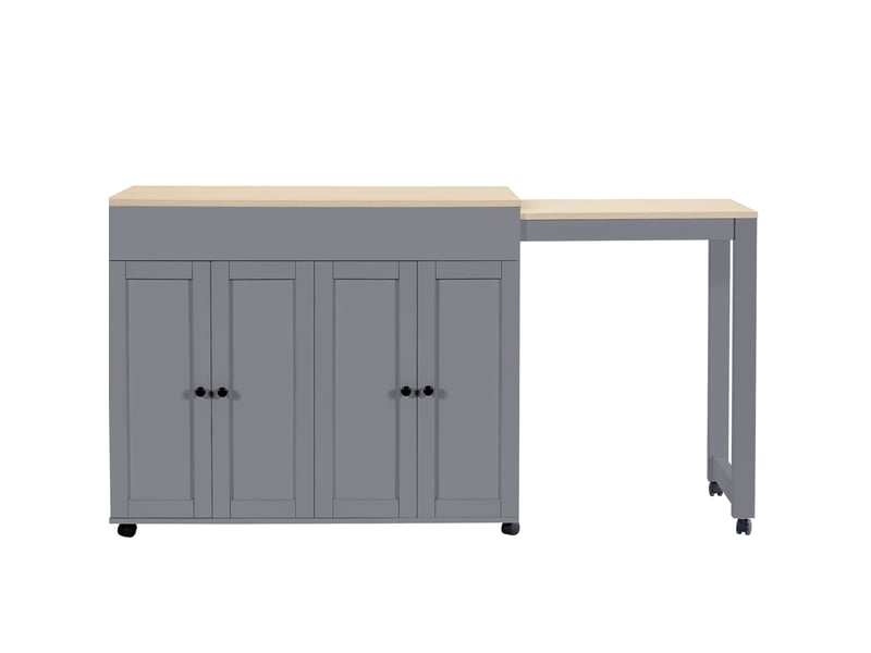 Îlot de cuisine extensible 117 à 180 cm, gris en mdf, 6 espaces de rangement avec roulettes fixes  - Conforama D