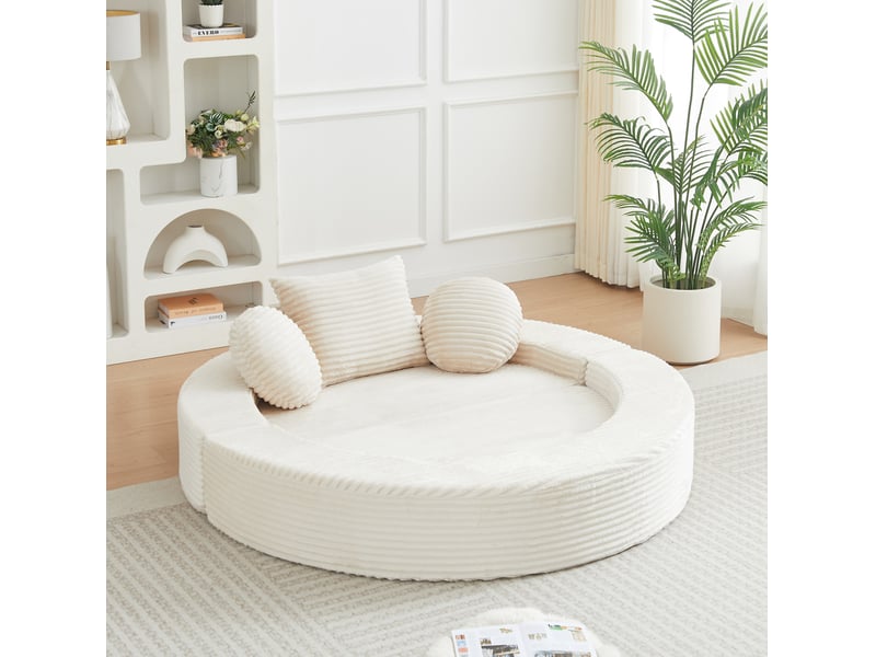 Canapé convertible 4 en 1 en mousse, transformable en canapé semi-circulaire et lit de jour rond, velours côtelé beige - Conforama B