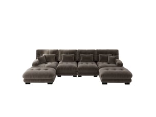 Canapé modulable panoramique 4 places en chenille marron avec ottomans mobiles