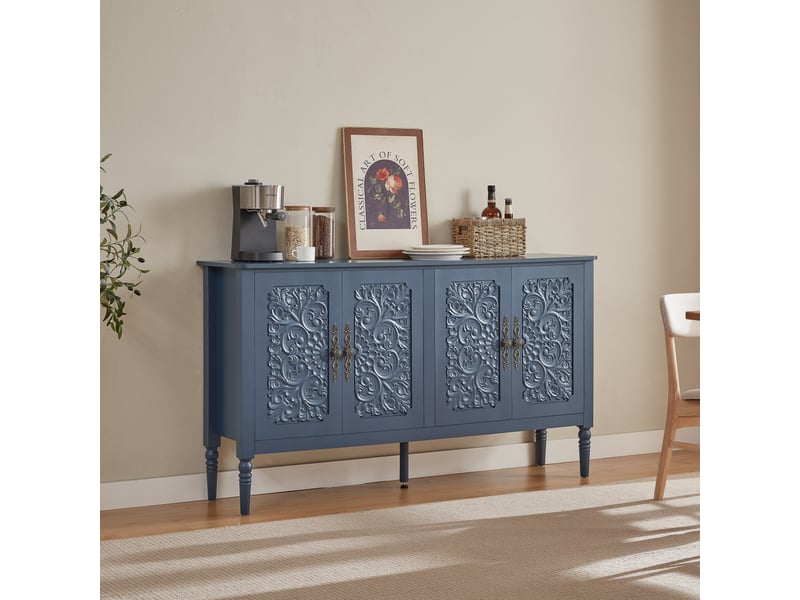  Buffet 160x40x89 cm, bleu marine, style classique avec coins arrondis sécurité, panneaux de particules  - Conforama B