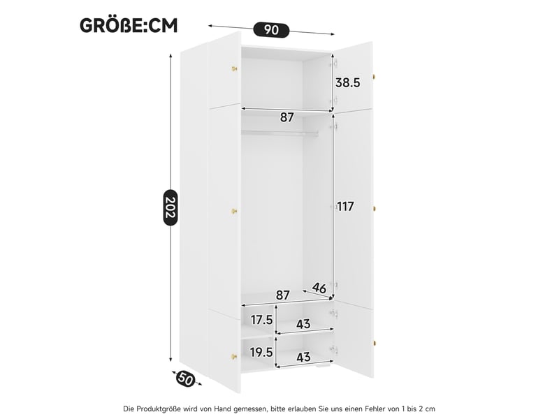  Armoire haute battante 90x50x202 cm, 1 barre de penderie, 5 compartiments, panneau de particules blanc chic moderne  - Conforama C