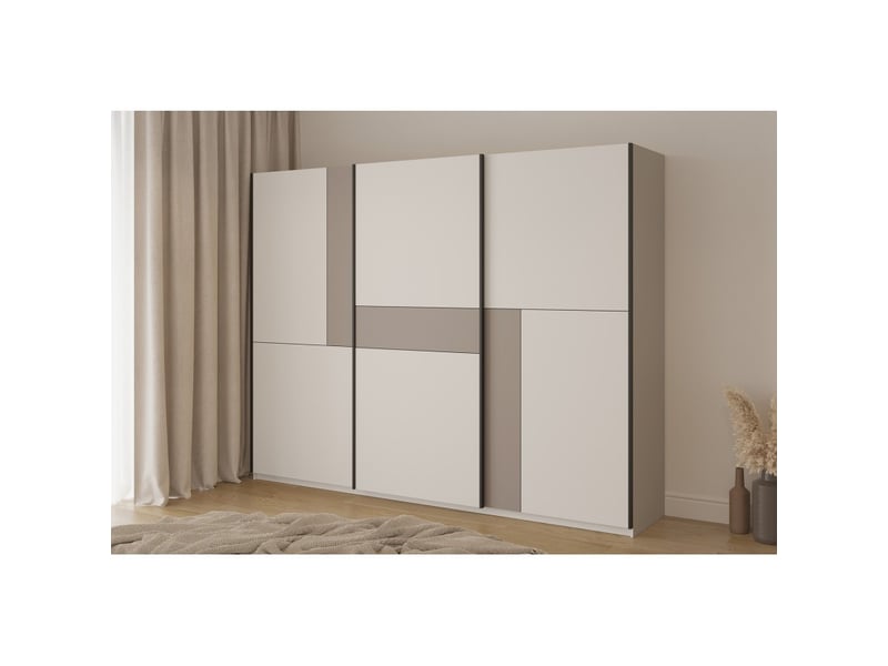  Armoire vertis 3 portes coulissantes cachemire et beige 270 cm design graphique  - Conforama B
