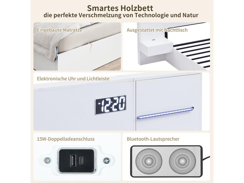 Lit 2 places 160x200cm coloris blanc lit adulte blanc - Conforama E
