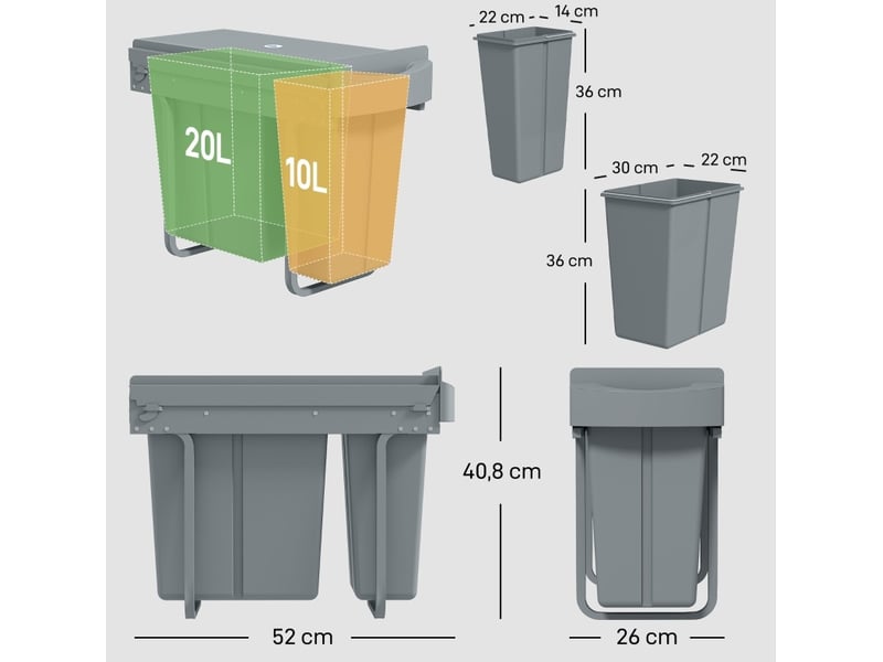 Poubelle coulissante 30 l 52 x 26 x 40,8 cm grise - Conforama C