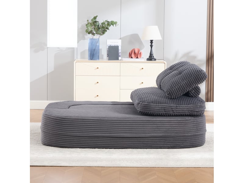 Fauteuil convertible 2 places avec accoudoirs amovibles, porte-gobelets et poches en velours côtelé gris foncé - Conforama D