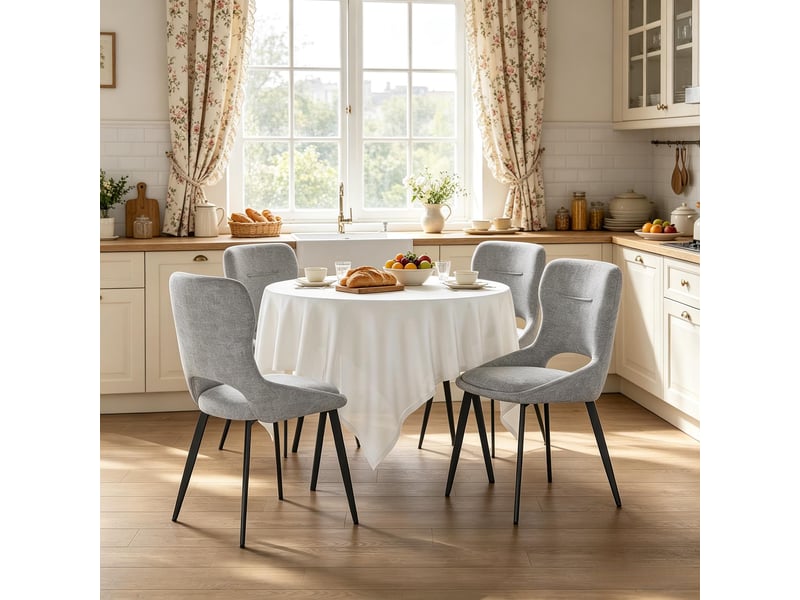  Chaise de salle à manger lot de 4 avec accoudoirs  - dossier enveloppant pieds en bois chenille gris  - Conforama C