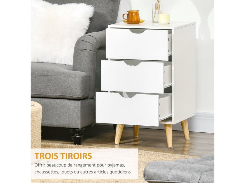  Table de chevet table de nuit avec 3 tiroirs, style scandinave pour chambre à coucher, salon, blanc, 40 x 35 x 68,5 cm  - Conforama E