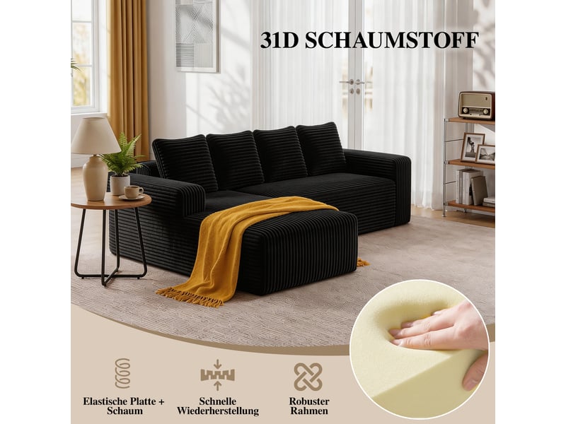  Canapé d'angle, canapé modulable, en velours tricoté, noir, assise profonde, style cloud, pour salon, version droite, chambre  - Conforama R