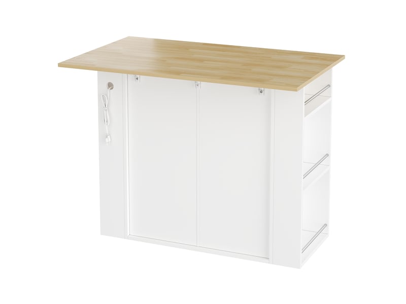  Îlot de cuisine extensible 120x75x97 cm avec prises usb, blanc  - Conforama E