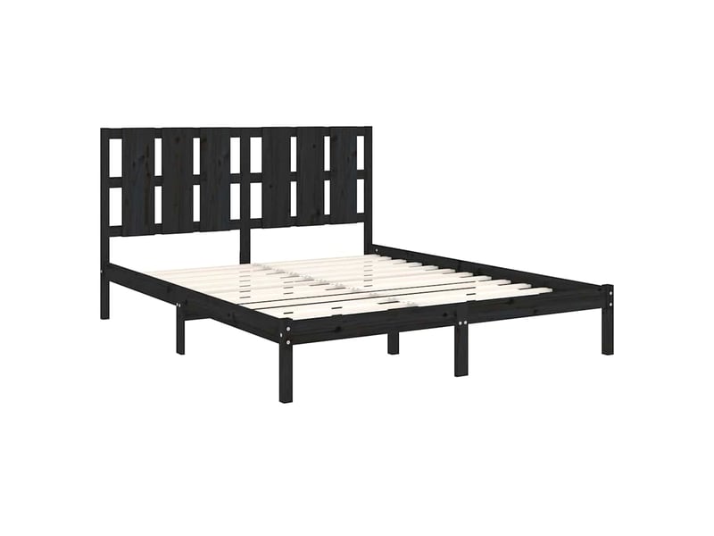  Lit double- lit adulte -  cadre de lit sans matelas noir 150x200 cm bois massif  - Conforama C