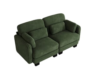 Canapé modulable - 2 places - coussins d'accoudoirs - tissu chenille - structure en bois massif - mobilier de salon - vert