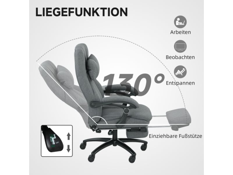  Chaise de bureau massante avec port usb et roulettes pivotantes, gris foncé  - Conforama E