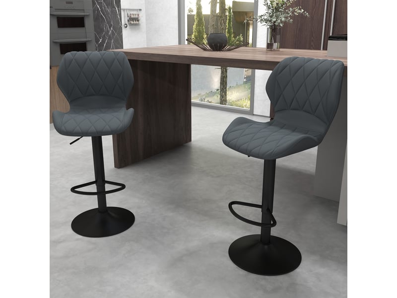  Lot de 2 tabourets de bar en similicuir à hauteur réglable, pivotants, avec dossier et repose-pieds, gris, 46,5 x 49,5 x 92-113 cm  - Conforama D