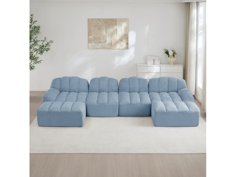 Canapé modulable en u 4 places 366x165x79 cm, mousse 32d, assise profonde, 2 poufs, bleu  - Conforama D