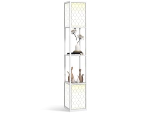 Lampadaire au design moderne, 2 étagères, interrupteur à chaînette, 26 cm x 26 cm x 156 cm, blanc