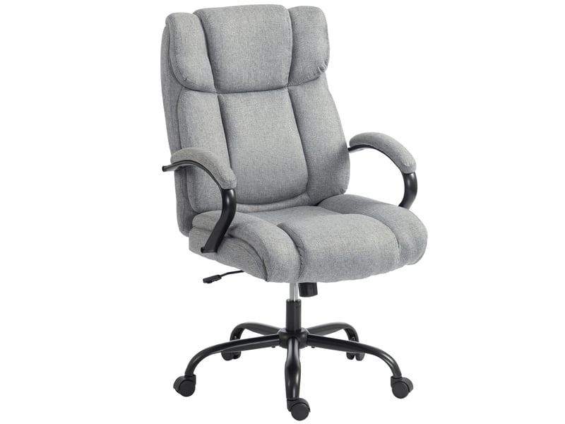  Chaise de bureau ergonomique en tissu effet lin, capacité de charge 220 kg, pivotante, réglable en hauteur, gris clair  - Conforama A