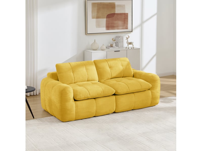  Canapé modulaire 194x97x68cm, sans cadre, structure, revêtement chenille, assise profonde ergonomique, jaune  - Conforama E
