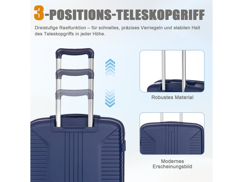 Lot de 3 valises rigides,202428 pouces,avec serrure,polypropylène,bleu - Conforama D