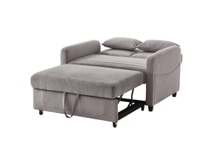 Canapé droit convertible 2 places gris en tissu, dossier réglable 3 positions, idéal pour petits espaces