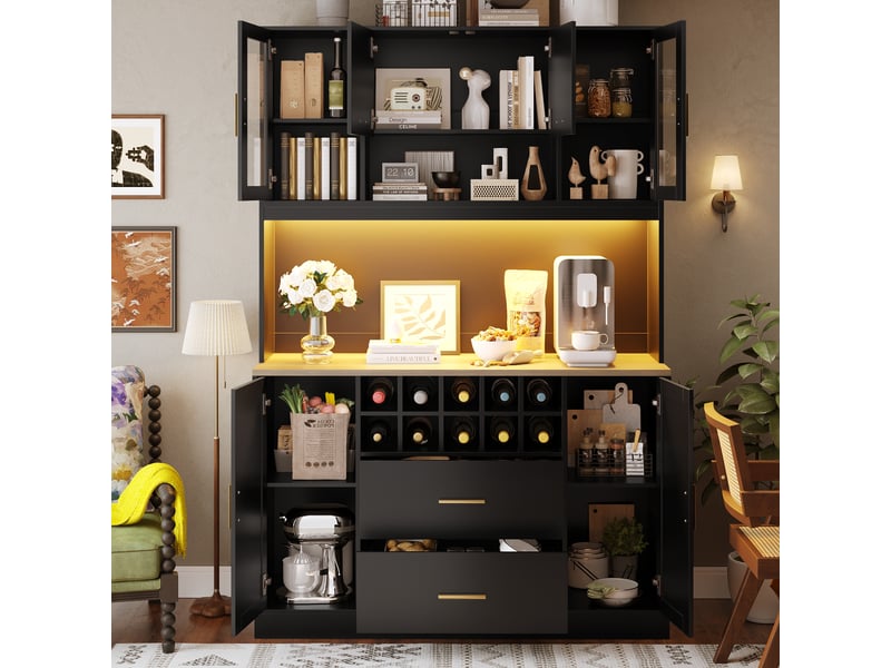  Buffet de cuisine 6 portes 2 tiroirs - 120 cm noir led mdf buffet de cuisine noir - Conforama D