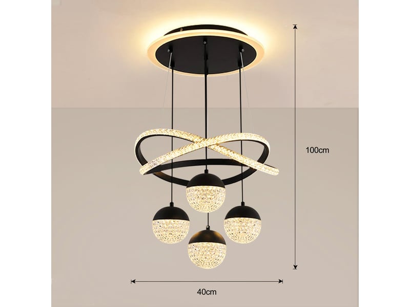  Suspension pour table à manger en cristal noir, 4 lumières, intensité variable | suspension led 54 w, hauteur réglable, intensité variable  - Conforama C
