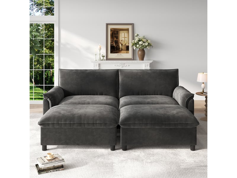 Canapé d'angle, canapé modulable, gris, repose-pieds, style cloud, mobilier pour espace de vie, pour salon - Conforama E