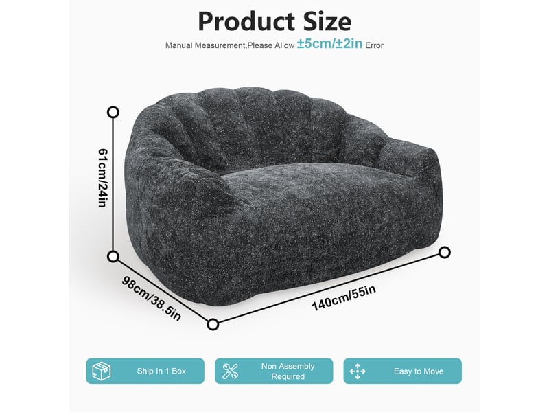  Fauteuil pouf xxl en flanelle avec design patte d'ours ergonomique, assise spacieuse et pour salon et chambre, gris  - Conforama C