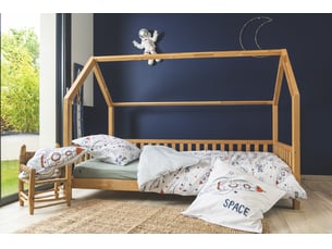 Parure de lit enfant 240 x 220 cm + 2 taies d’oreiller 100% coton imprimé galaxie